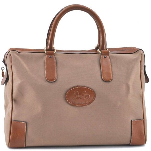 Authentic Vintage CELINE Boston Bag Nylon Handbag Leather Beige Brown - Picture 8 of 14